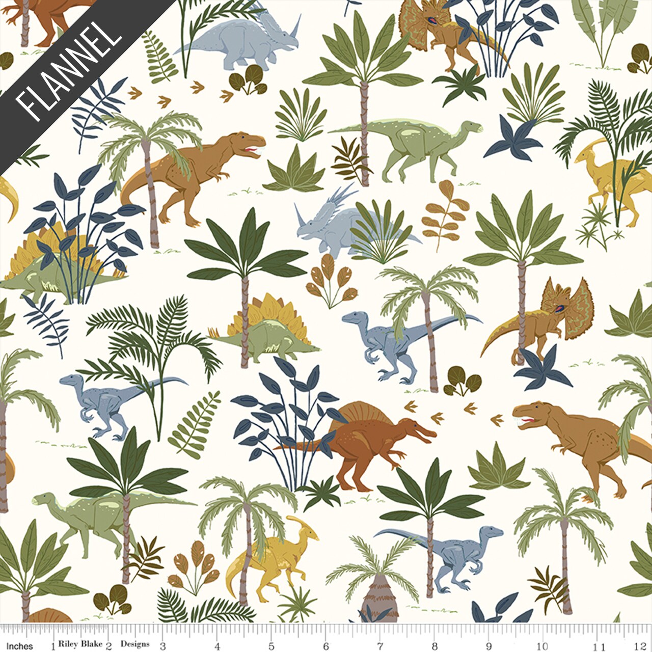 Cretaceous Jungle Dinos Flannel in Off White (f17505-offwhite) | Designer Flannel | Riley Blake Designs | Riley Blake